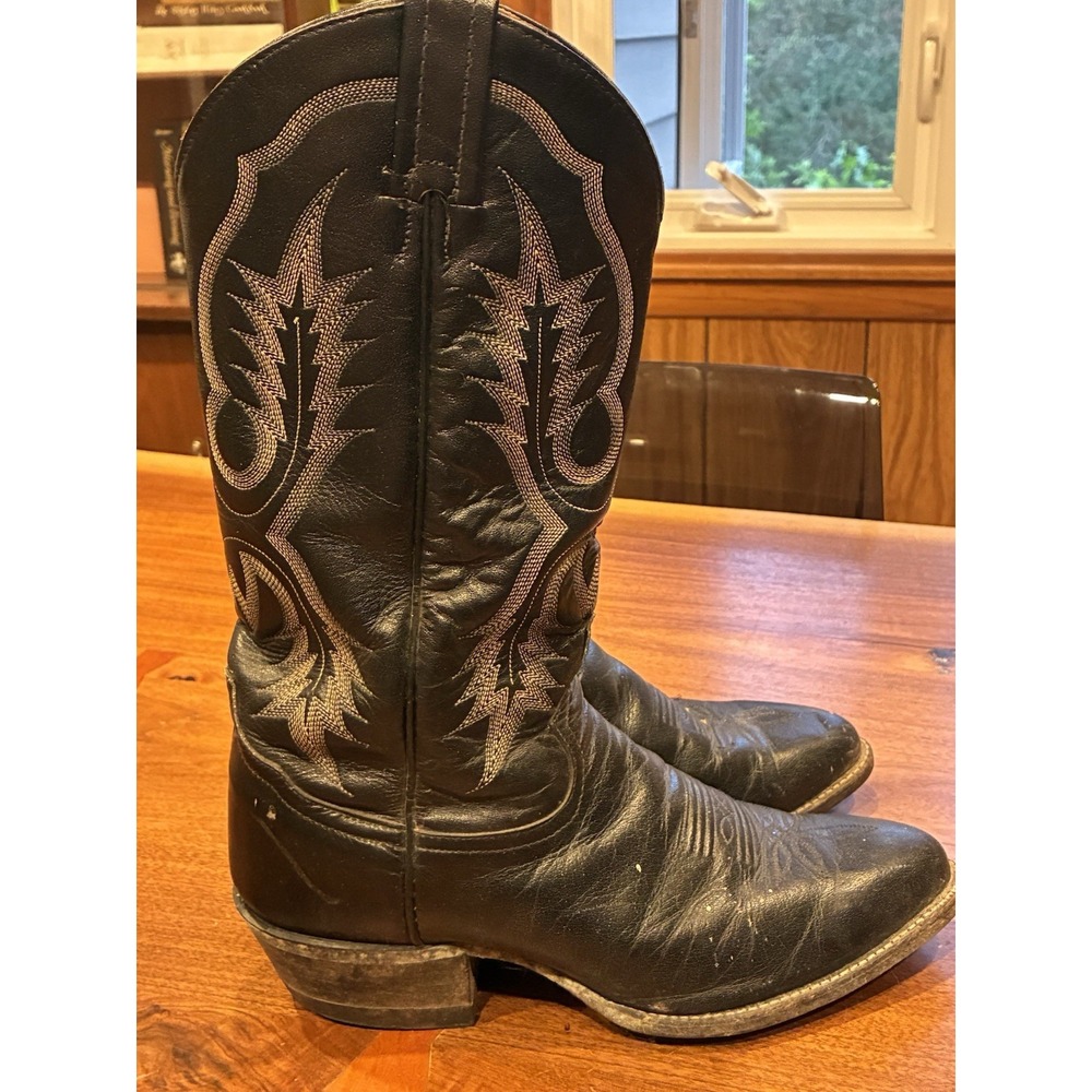 Tony Lama 2914 Black Longhorn Leather Sole Western Cowboy Boots Men's 8